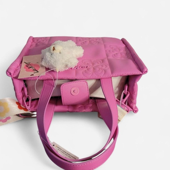 Betsey Johnson tote in bright pink with a removable plush teddy bear charm 🧸 - Picture 6 of 7